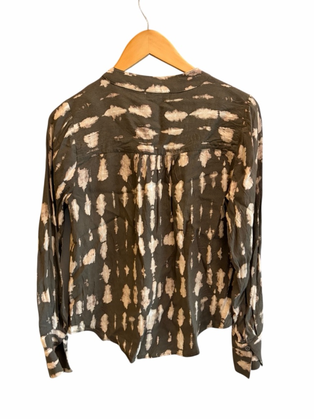 Evereve Nova Tie Dye Button Down Olive Blouse - Picture 3 of 5